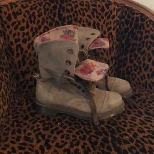 Grey suede Dr. Martens. Floral lining.